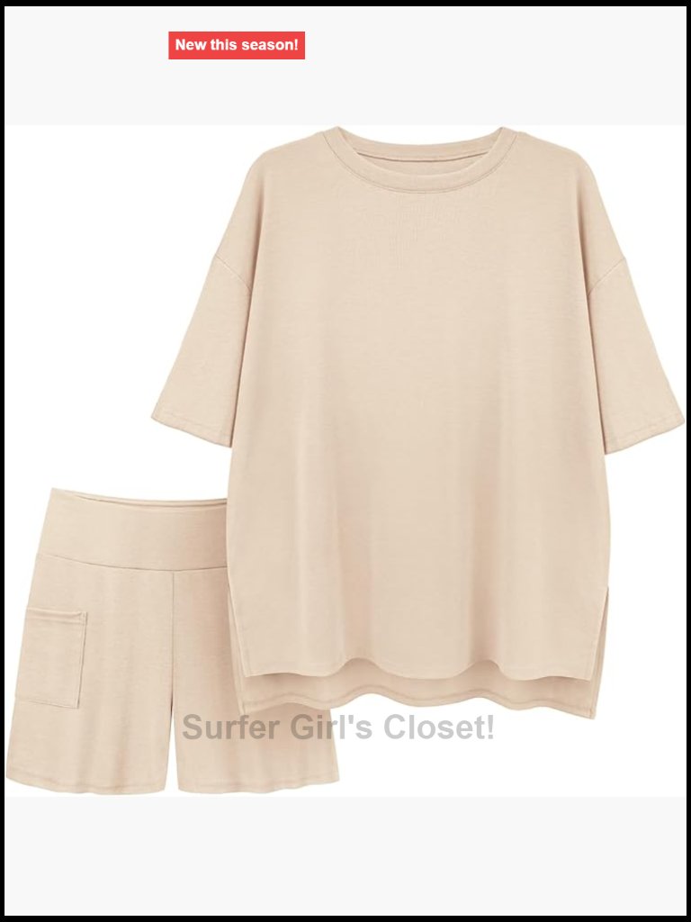 Two Piece Short Lounge Set - Oversized Shirt - Airport Travel Outfit